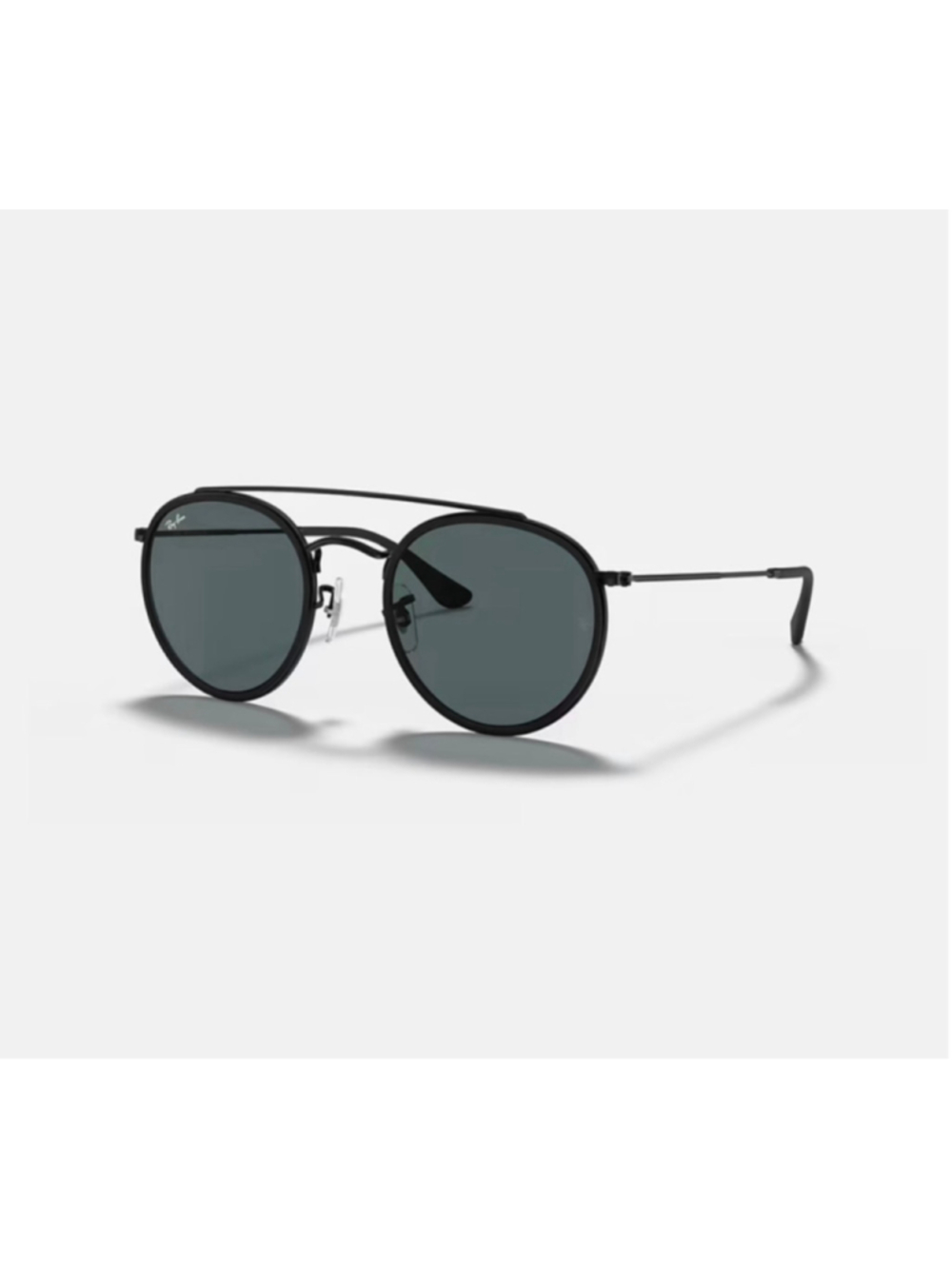 Unisex Ray-Ban Round Double Bridge Black Sunglasses NIB Italian Leather Case